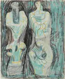 Henry Moore, Page from Sketchbook: Two Sculptural Figures on Green Background