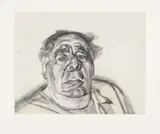 Lucian Freud, Lord Goodman in His Yellow Pyjamas, 1987, Etching with hand-coloring in yellow watercolor, on Rives BFK paper, the full sheet