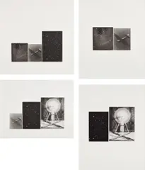 Vija Celmins, Concentric Bearings A, B, C, and D, 1984, Four prints, including one aquatint, photogravure and drypoint and three aquatint, drypoint and mezzotints, on Rives BFK paper, with full margins