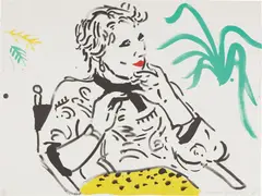 Celia with Green Plant by David Hockney, 1980, Lithograph in colors, on Arches Cover paper, the full sheet, sold Oct 2017