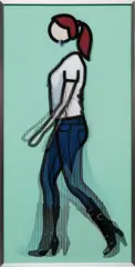 Tina walking by Julian Opie, 2010, Lenticular acrylic panel, comprised of a color inkjet print, back mounted and contained in a brushed aluminium frame spe, sold Oct 2017