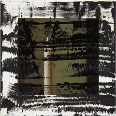 Gerhard Richter, Kerze II (Candle II), 1989, Uniquely applied black oil paint by squeegee over offset print in colors, on white offset cardboard coated with clear, glossy nitro varnish, mounted on white plastic board (as issued), the full sheet