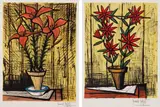 Bernard Buffet, Marguerites rouges (Red Daisies), and Fleurs oranges dans un pot (Orange Flowers in a Pot), 1983, Two lithographs in colors, on Arches paper, with full margins