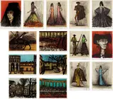 Bernard Buffet, Carmen, Decors et Costumes (Carmen, Decorations and Costumes), by Charles Sorlier, 1981, The complete set of 15 lithographs in colors, on Arches paper, with full margins, all contained in the original paper covered portfolio