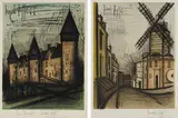Bernard Buffet, Le château de Culan (Culan Castle); and Le Moulin de la Galette, by Charles Sorlier, 1965, Two lithographs in colors, on Rives BFK and Arches paper, with full margins