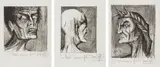 Bernard Buffet, L'Enfer de Dante (Dante's Inferno); L’Enfer Angelo (The Angel of Hell); and L'Enfer damned ricanant (The Damned Hell Laughing), from L'Enfer de Dante (Dante's Inferno), 1977, Three drypoints, on Rives BFK paper, with full margins