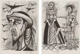 Bernard Buffet, Don Quixote avec chapeau (Don Quixote with Hat); and Don Quixote et la Duena (Don Quixote and the Duena), from Don Quixote, 1989, Two lithographs, on Arches paper, with full margins