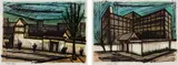 Bernard Buffet, Vue de l’hôtel, Kyoto (Hotel View, Kyoto); and L’Hôtel Fujita à Kyoto (The Hotel Fujita in Kyoto), from Le Voyage au Japon (The Journey to Japan), 1981, Two lithographs in colors, on Arches paper, with full margins