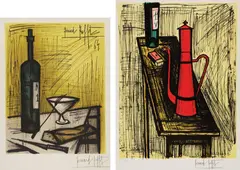 Affiche d'Exposition - Le pain et le vin (Bread and Wine), by Charles Sorlier; and La cafetière rouge (The Red Coffee-Maker) by Bernard Buffet, 1964 and 1982, Two lithographs in colors, on Rives BFK and Arches paper, with full margins, offered Oct 2017