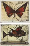 Bernard Buffet, Le papillon rouge et jaune (Red and Yellow Butterfly); and La rascasse (Scorpion Fish), 1964, Two lithographs in colors, on Arches paper, Le papillon with full margins, La rascasse with margins