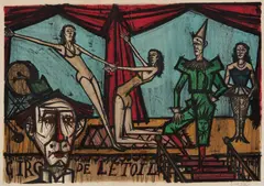 La parade (The Parade), from Mon cirque (My Circus) by Bernard Buffet, 1968, Lithograph in colors, on Arches paper, with full margins, with central fold (as issued) and printed title on the reverse, sold Oct 2017