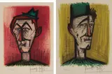 Bernard Buffet, Le clown au fond rouge (The Red Clown); and Le clown JoJo (The Clown JoJo), 1967, Two lithographs in colors, on Arches paper, with full margins