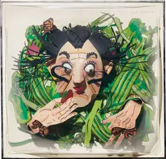 Red Grooms, Dali Salad II, 1980, Three-dimensional screenprint and lithograph in colors, on Arches paper, Japanese paper, vinyl cut-outs, and ping-pong balls mounted to white painted museum board backing, contained in the original Plexiglas dome frame