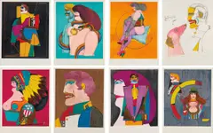 Richard Lindner, After Noon, 1976, The complete set of eight lithographs in colors, on Arches paper, with full margins, with title page and justification, contained in the original black vinyl portfolio