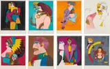 Richard Lindner, After Noon, 1976, The complete set of eight lithographs in colors, on Arches paper, with full margins, with title page and justification, contained in the original black vinyl portfolio