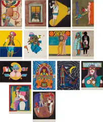 Fun City by Richard Lindner, 1971, The complete set of 14 lithographs with collotype in colors, on various papers, two mounted to Rowlux supports (as issue, sold Oct 2017