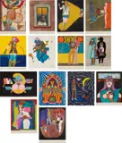 Richard Lindner, Fun City, 1971, The complete set of 14 lithographs with collotype in colors, on various papers, two mounted to Rowlux supports (as issued), the full sheets, seven contained in the original green cloth-covered portfolio