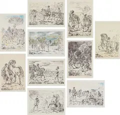 I Cavalli by Giorgio de Chirico, 1948, The complete set of 10 lithographs (three with hand-coloring), on Fabriano paper, with full margins, with title page and, sold Oct 2017
