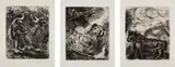 Marc Chagall, The Wolf and the Stork, plate 34; The Hen that Laid Golden Eggs, plate 59; and The Ass in the Lion’s Skin, plate 64, from Fables de la Fontaine, 1927-30, Three etchings, on laid paper (one with the Montval watermark), with full margins
