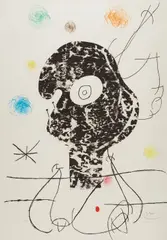 Emehpylop (Cyclops) by Joan Miró, 1968, Etching, drypoint and cement print in colors, on Madeure rag paper, the full sheet, sold Oct 2017