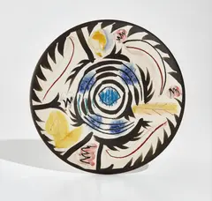 Motifs no. 17 by Pablo Picasso, 1963, White earthenware plate painted in colors, with brushed glaze; ceramic, Madoura edition, sold Oct 2017