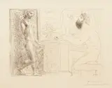 Pablo Picasso, Sculpteur et son modèle devant une fenêtre (Sculptor and his Model in Front of a Window), plate 59 from La suite Vollard, 1933, Etching, on Montval laid paper with watermark Vollard, with full margins