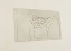 Turkish Sundial Between Two Turkish Forms by Ben Nicholson, 1967, Etching, on Zerkall Bütten paper, with full margins, sold Oct 2017