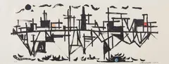 David Smith, Fishdocks, 1952, Lithograph with hand-coloring, on Basingwerk Parchment paper, with full margins