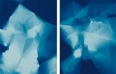 Walead Beshty, Untitled, 2009, Two cyanotypes with unique folds, on lightweight wove paper, the full sheets, both with the accompanying Certificates of Authenticity