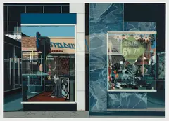 Qualicraft Shoes by Richard Estes, 1974, Screenprint in colors, on Fabriano Cottone paper, laminated to Schoeller's rag board with an aluminum inlay (as issued),, sold Oct 2017
