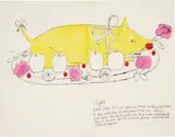 Andy Warhol, Piglet, from Wild Raspberries, 1959, Lithograph with hand-colouring in watercolour, on folded laid paper (as issued), the full sheet