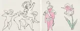 Andy Warhol, In the Bottom of My Garden: two plates, circa 1956, Two offset lithographs (one with hand-coloring), on wove paper, the full sheets