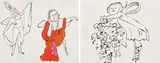 Andy Warhol, In the Bottom of My Garden: two plates, circa 1956, Two offset lithographs (one with hand-coloring), on wove paper, the full sheets