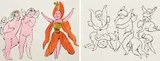 Andy Warhol, In the Bottom of My Garden: two plates, circa 1956, Two offset lithographs (one with hand-coloring), on wove paper, the full sheets