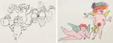 Andy Warhol, In the Bottom of My Garden: two plates, circa 1956, Two offset lithographs (one with hand-coloring), on wove paper, the full sheets
