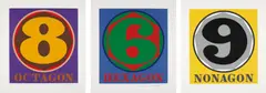 Hexagon; Octagon; and Nonagon, from Polygons by Robert Indiana, 1975, Three screenprints in colors, on Arches 88 paper, with full margins, sold Oct 2017