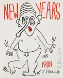 Keith Haring, Untitled (New Years), 1988, Screenprint in black and red, on wove paper, the full sheet