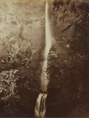 Carleton Watkins, Multnomah Falls Cascade, Columbia River, 1867, Mammoth-plate albumen print, mounted