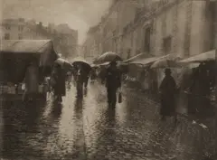 Untitled (Rainy street scene) by Léonard Misonne, circa 1930, Bromoil print, sold Oct 2017