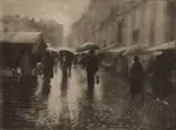 Léonard Misonne, Untitled (Rainy street scene), circa 1930, Bromoil print