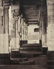 Linnaeus Tripe, Madura. The Great Pagoda, Interior View of Part of Muroothappa Sarvacar Munduppum, January–February, 1858, Albumen print