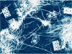 Christian Marclay, Untitled (Luciano Pavarotti, Halo and Four Mix Tapes II), 2008, Unique cyanotype on Aquarelle Arches Natural White Hot Press Watercolor Paper
