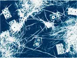 Christian Marclay, Untitled (Luciano Pavarotti, Halo and Four Mix Tapes II), 2008, Unique cyanotype on Aquarelle Arches Natural White Hot Press Watercolor Paper