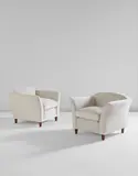 Gio Ponti, Unique pair of armchairs, designed for Casa Ferruccio Asta, Milan, circa 1941, Fabric, ash