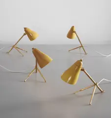 Giuseppe Ostuni, Set of four adjustable table lamps, 1950s, Brass, painted aluminum, plastic