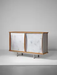 Jean Prouvé, Cabinet, model no. 152, circa 1952, Painted steel, aluminum, oak, oak-veneered wood, oak-veneered plywood