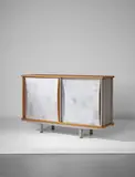Cabinet, model no. 152 by Jean Prouvé, circa 1952, Painted steel, aluminum, oak, oak-veneered wood, oak-veneered plywood, sold Jun 2017