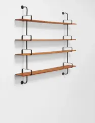 Mathieu Matégot, Wall-mounted "Démon" shelf, circa 1954, Painted steel, oak