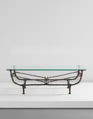 Table berceau, première version by Diego Giacometti, designed circa 1963, Patinated bronze, glass, offered Jun 2017