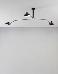 Three-armed adjustable ceiling light with "Casquette" shades by Serge Mouille, designed 1958, Painted aluminum, painted steel, brass, offered Jun 2017